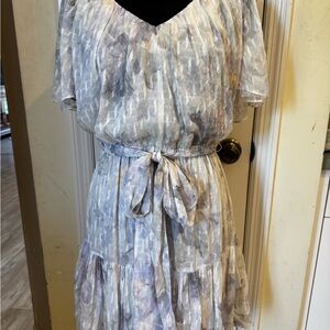 Rebecca Taylor Soft Gray and Purple Midi Dress